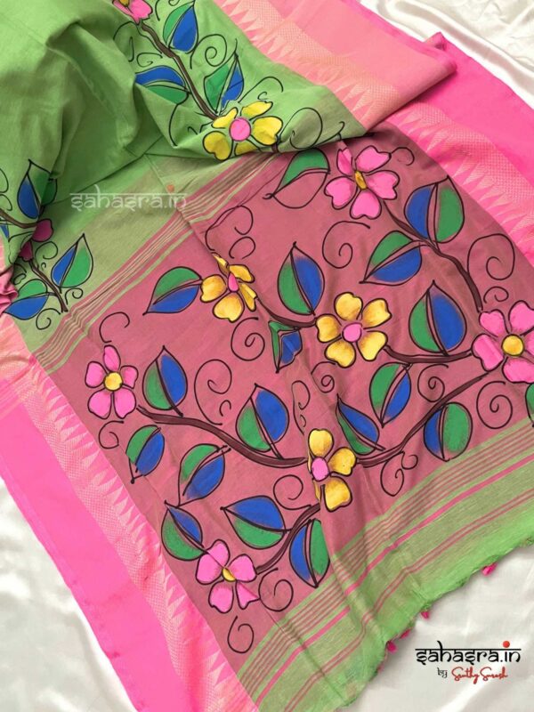 Handloom Hand-painted Saree  -SH312 - Image 2