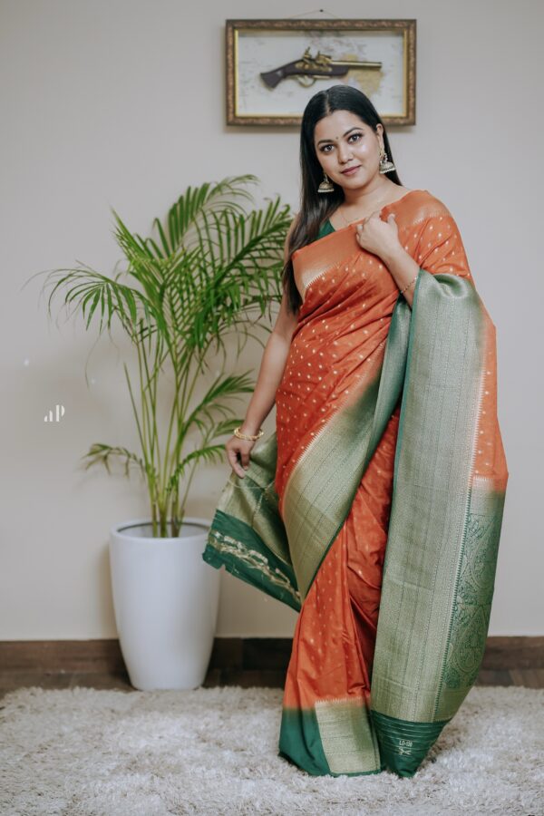 Rusty Orange Banarasi Semi Khaddi Georgette Saree-SB126 - Image 6