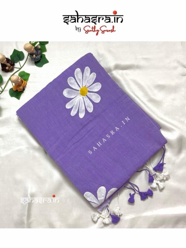 Handloom Daisy Hand-painted Saree -SH313 - Image 2