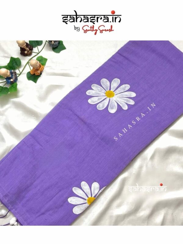 Handloom Daisy Hand-painted Saree -SH313 - Image 3