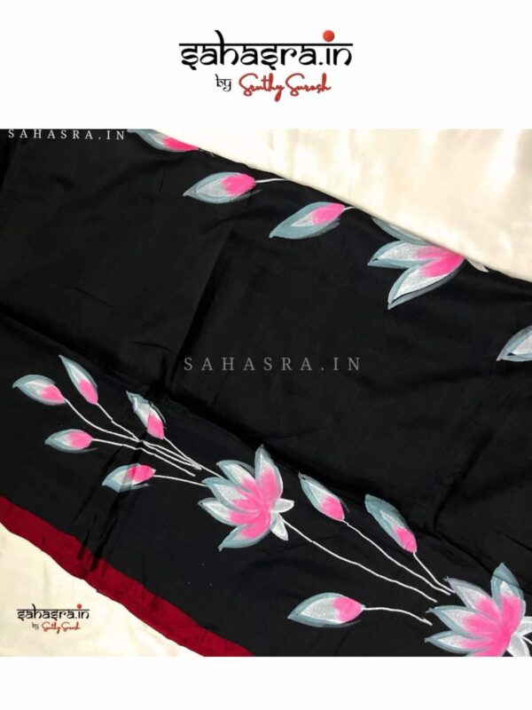Handloom Hand-painted Saree  -SH315 (Black) - Image 3