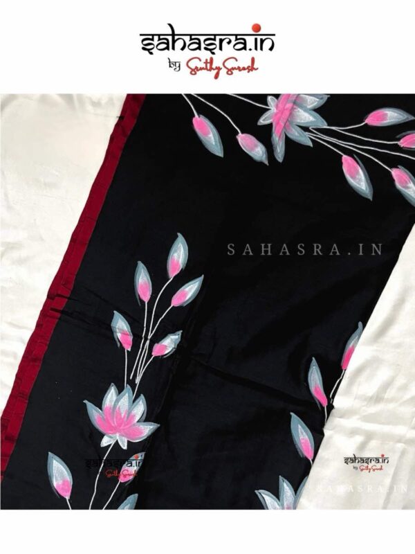 Handloom Hand-painted Saree  -SH315 (Black) - Image 2