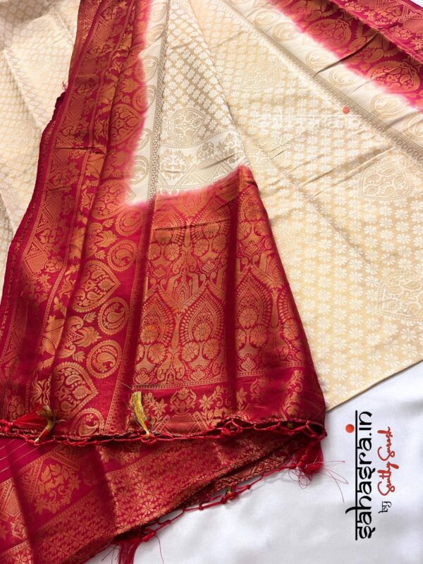 Kubera Soft Silk Saree With Copper Zari Work(White & Maroon)-SW123