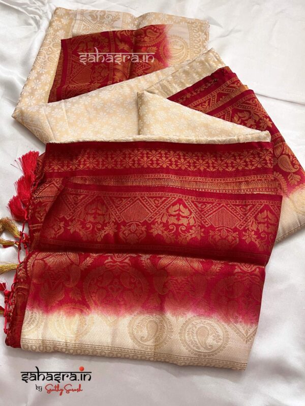 Kubera Soft Silk Saree With Copper Zari Work(White & Maroon)-SW123 - Image 2