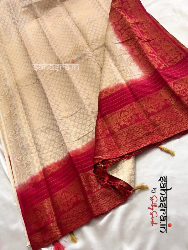 Kubera Soft Silk Saree With Copper Zari Work(White & Maroon)-SW123 - Image 5