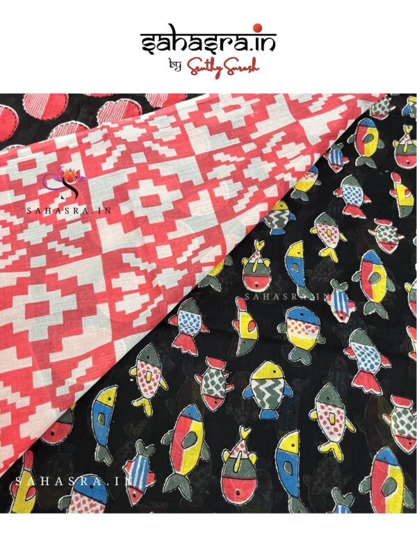 Fish Quirky Print Mul Cotton Saree -MQ21b - Image 3