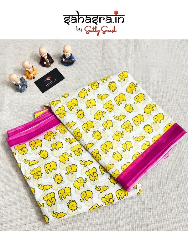 Elephant Quirky Print Mul Cotton Saree -MQ23