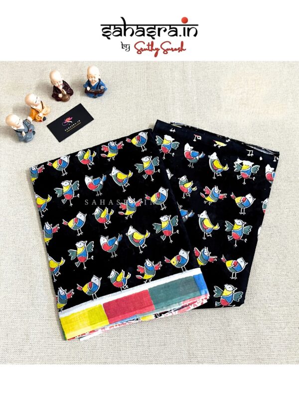 Birds Quirky Print Mul Cotton Saree -MQ24
