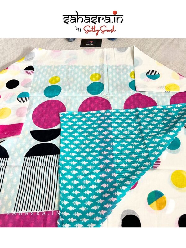 Colourful Quirky Print Mul Cotton Saree -MQ25