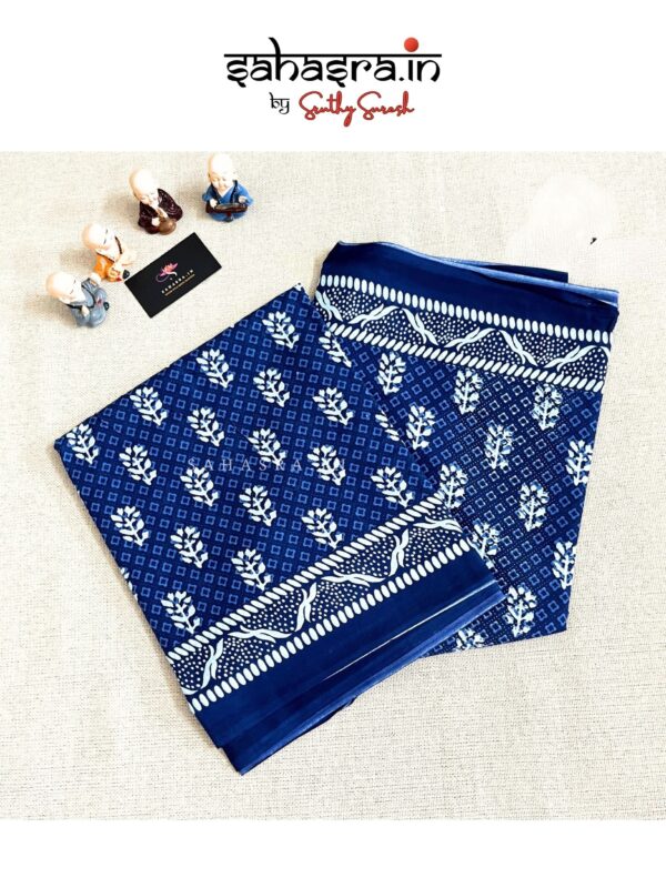 Indigo Blue Printed Mul Cotton Saree -MQ26