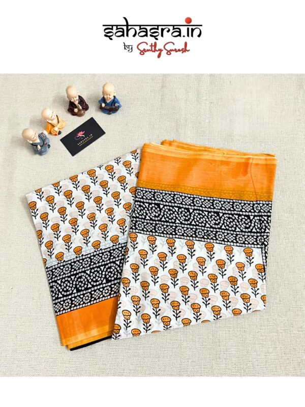 Mustard Floral Print Mul Cotton Saree -MQ31