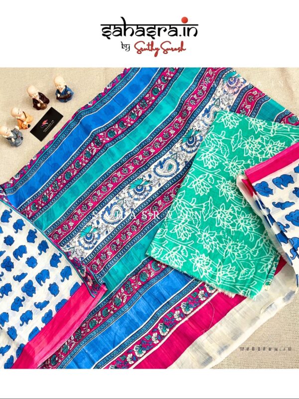 Elephant Quirky Print Mul Cotton Saree -MQ23b - Image 2