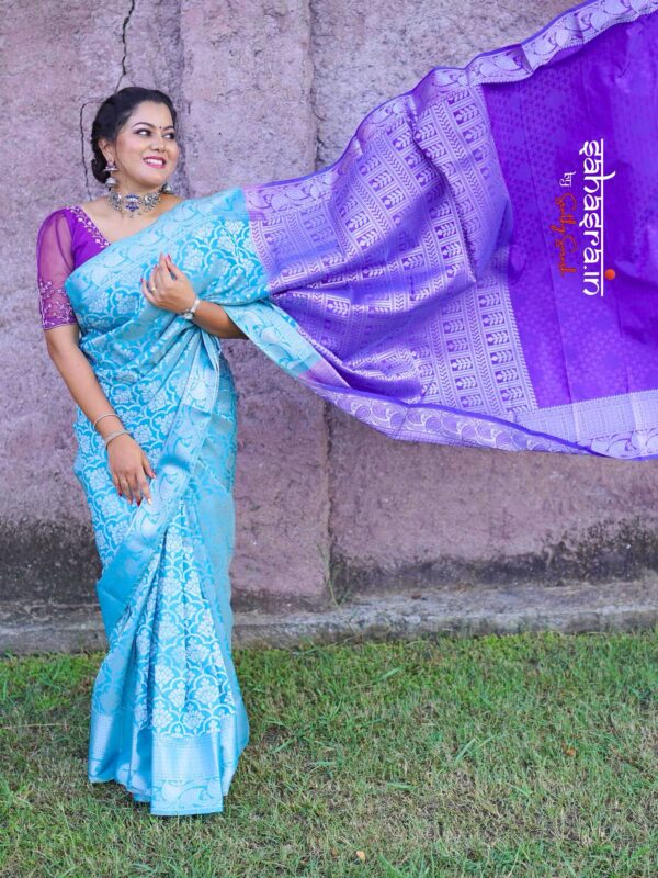 Blue Silver brocade Saree -BS12 - Image 2