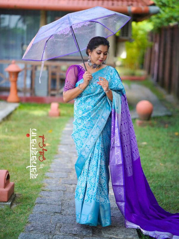 Blue Silver brocade Saree -BS12