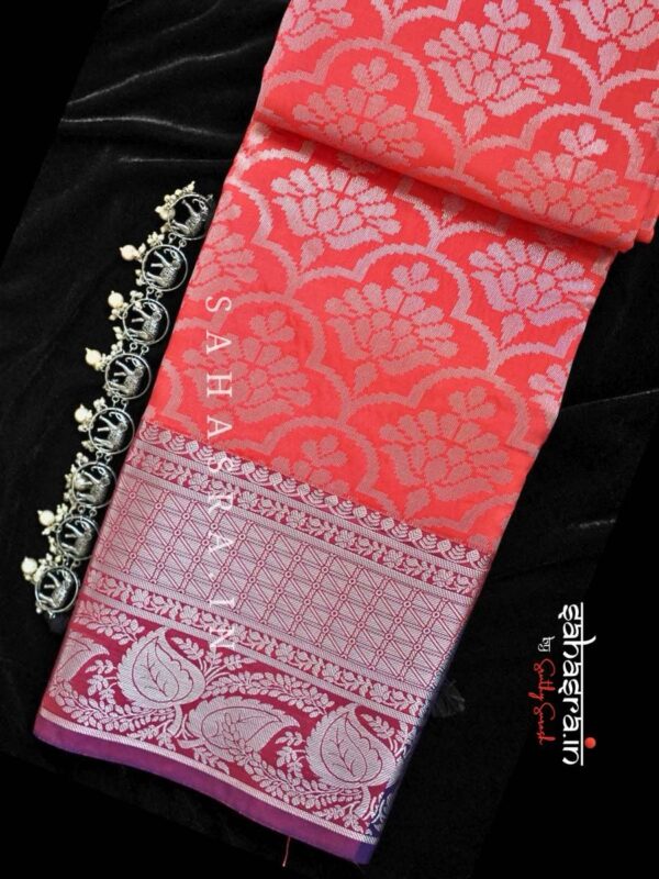 Peach Silver brocade Saree -BS12A