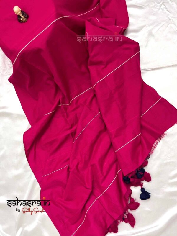 Rani pink Khadi cottonSaree- SK05 - Image 2