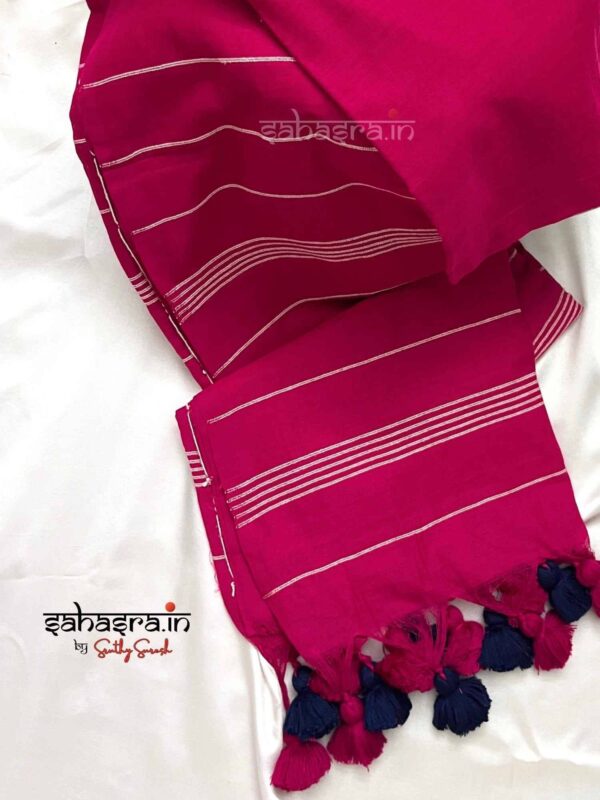 Rani pink Khadi cottonSaree- SK05 - Image 3