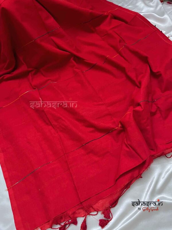 Red Khadi cotton Kotki Saree- SK02 - Image 4