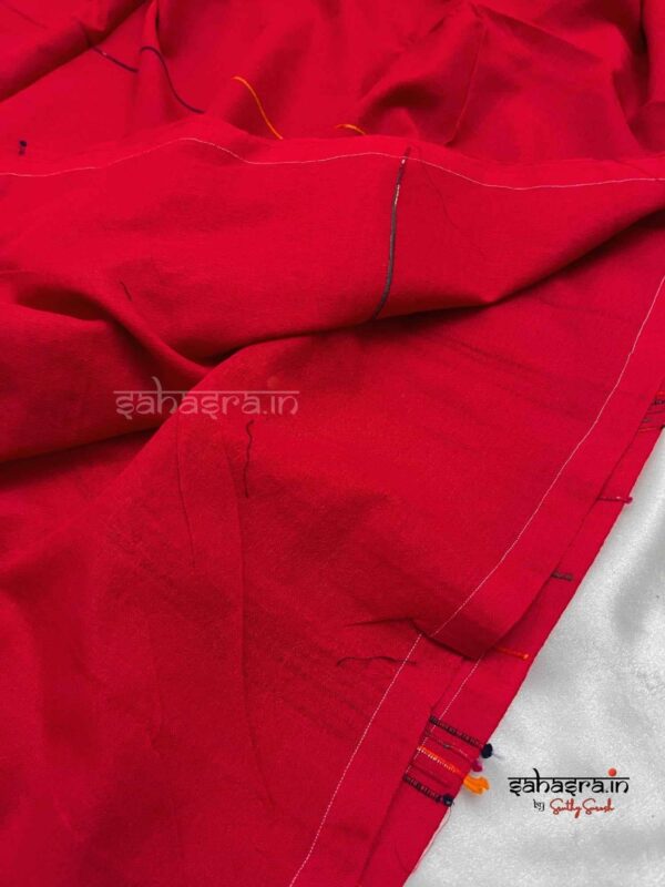 Red Khadi cotton Kotki Saree- SK02 - Image 3