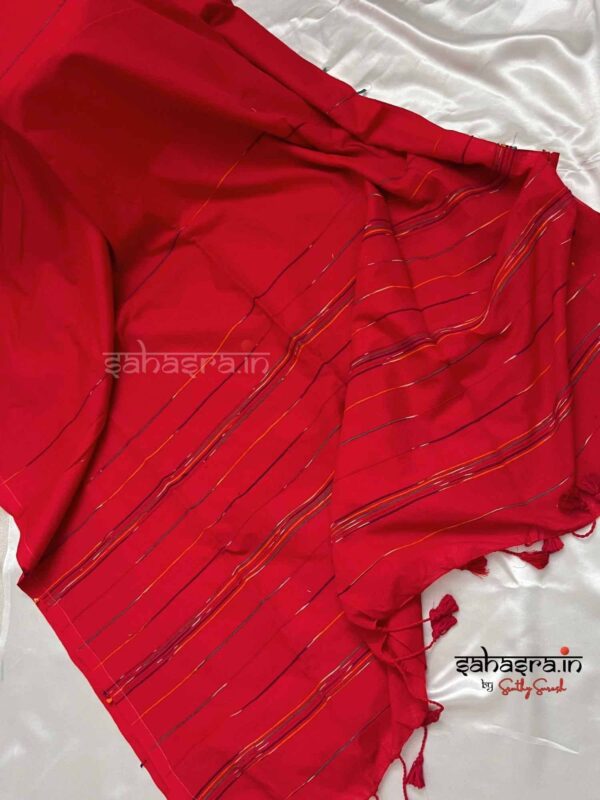 Red Khadi cotton Kotki Saree- SK02 - Image 2