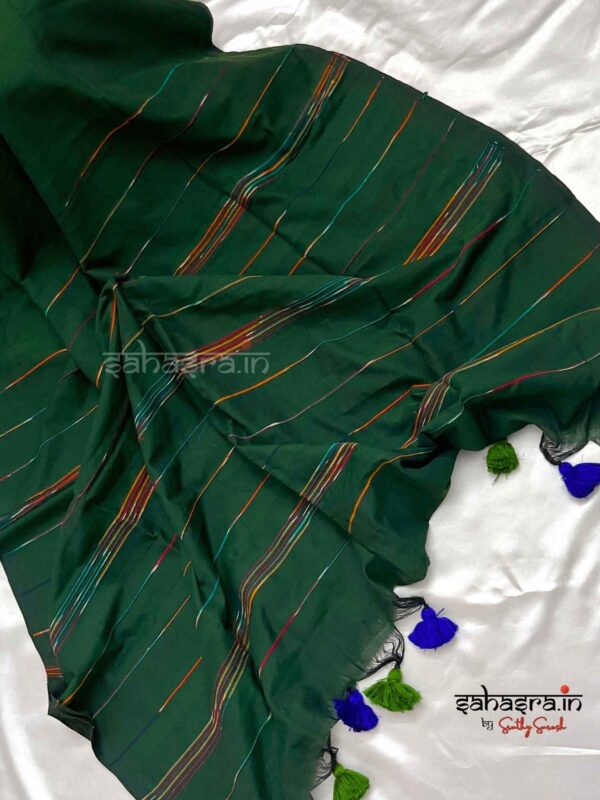 Green Khadi cotton Kotki Saree- SK01 - Image 2