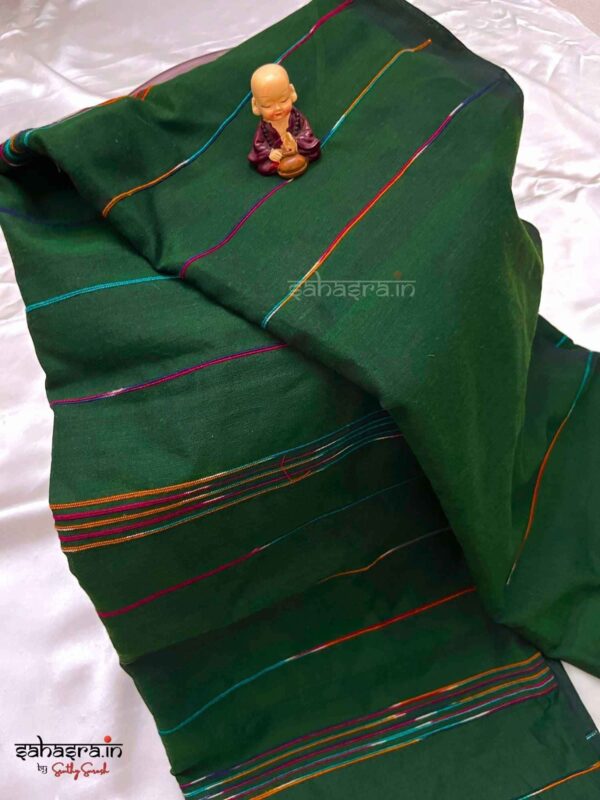 Green Khadi cotton Kotki Saree- SK01 - Image 3