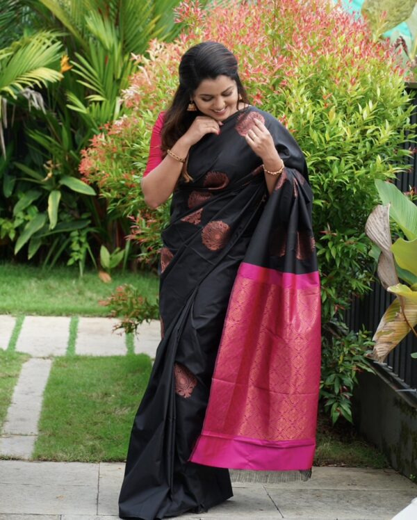 Black Semi Soft Silk Saree -BS12 - Image 2