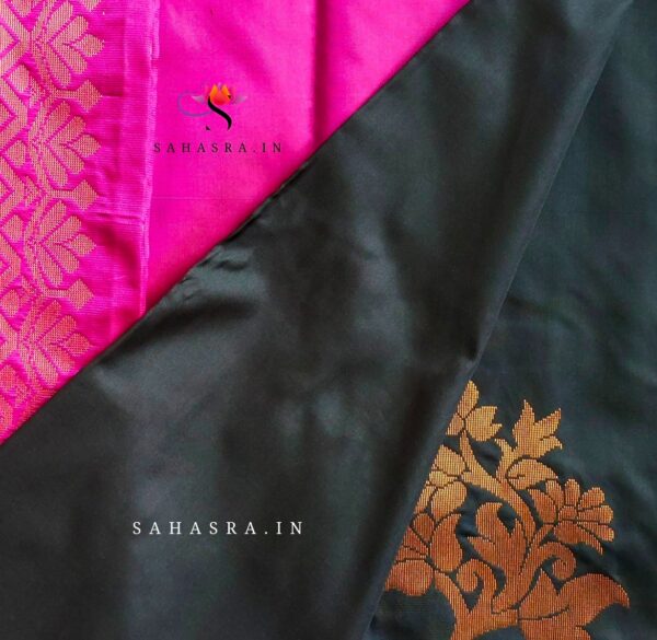 Black Semi Soft Silk Saree -BS12A - Image 3