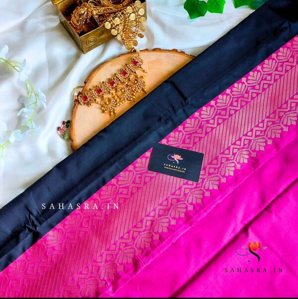 Black Semi Soft Silk Saree -BS12A - Image 2