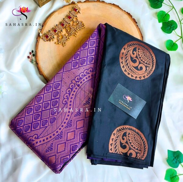 Black Semi Soft Silk Saree -BS12B