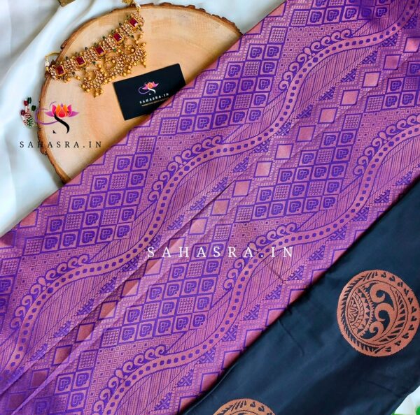 Black Semi Soft Silk Saree -BS12B - Image 3