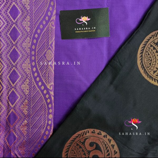 Black Semi Soft Silk Saree -BS12B - Image 4