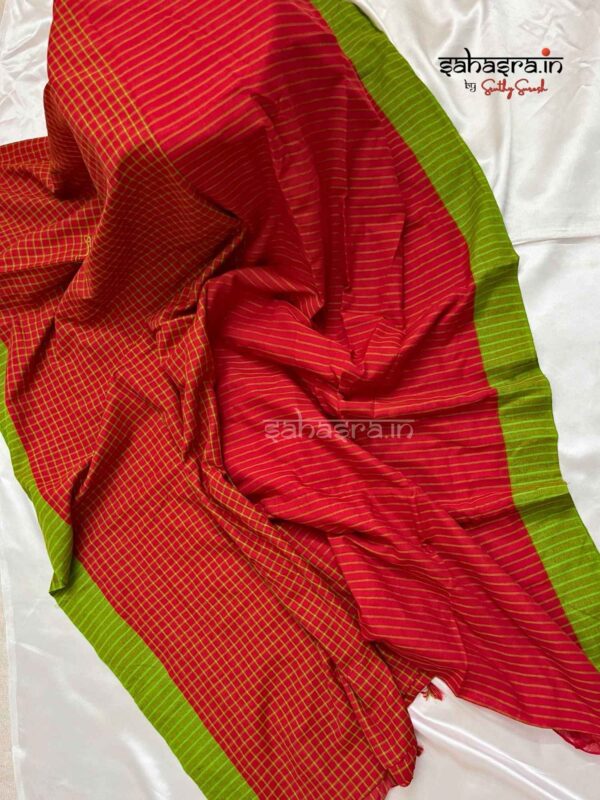Red Khadi cotton Saree- SK06 - Image 2