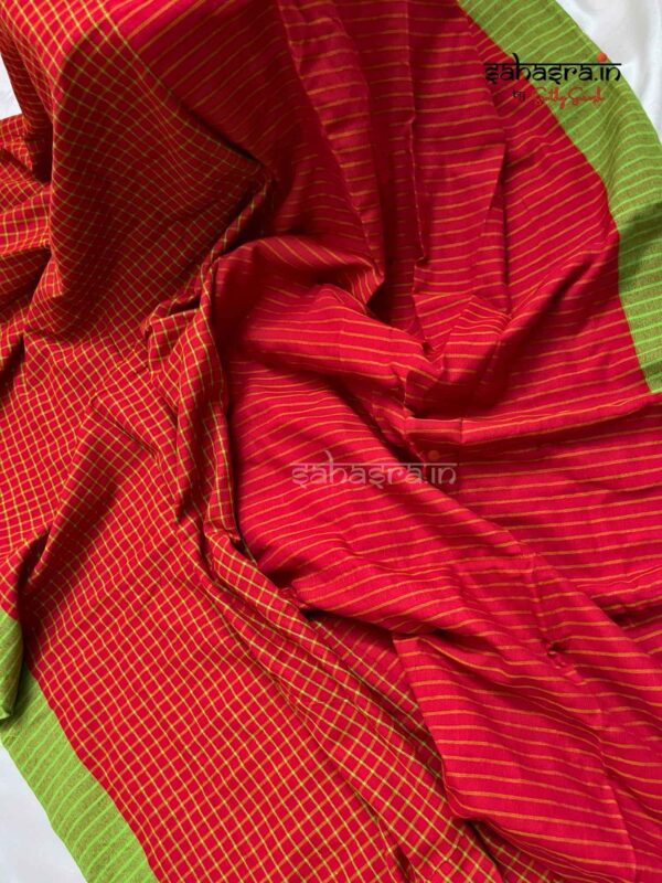 Red Khadi cotton Saree- SK06