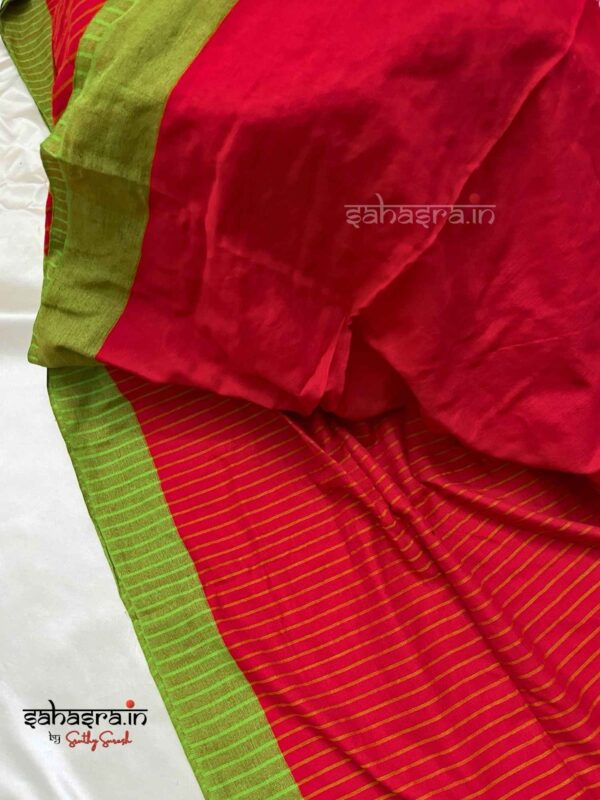 Red Khadi cotton Saree- SK06 - Image 3