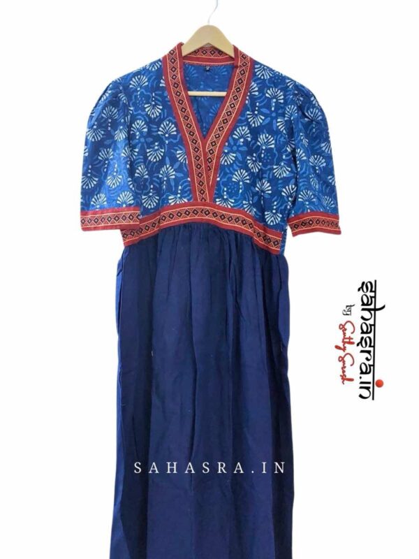 Blue Ajrakh Alia cut Cotton Kurti -AK10