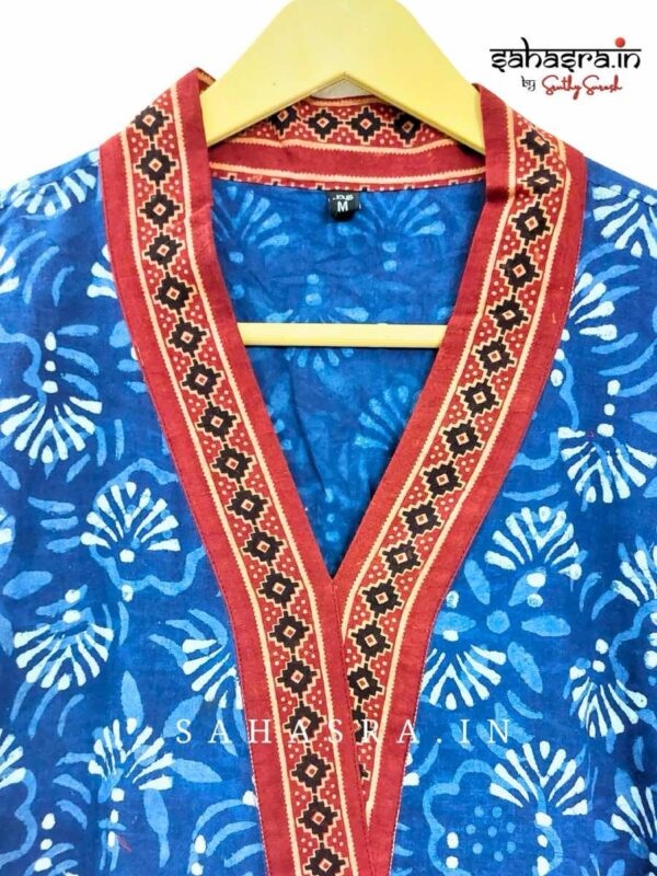 Blue Ajrakh Alia cut Cotton Kurti -AK10 - Image 2