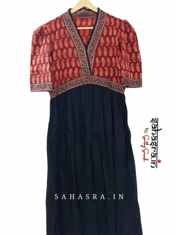 Black Ajrakh Alia cut Cotton Kurti -AK11