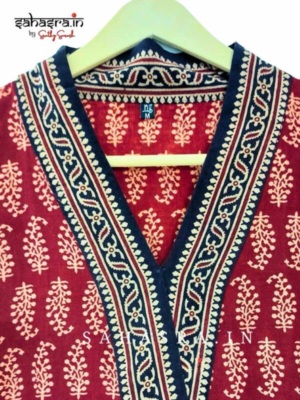 Black Ajrakh Alia cut Cotton Kurti -AK11 - Image 2
