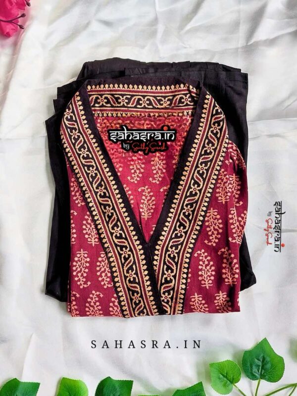 Black Ajrakh Alia cut Cotton Kurti -AK11 - Image 4