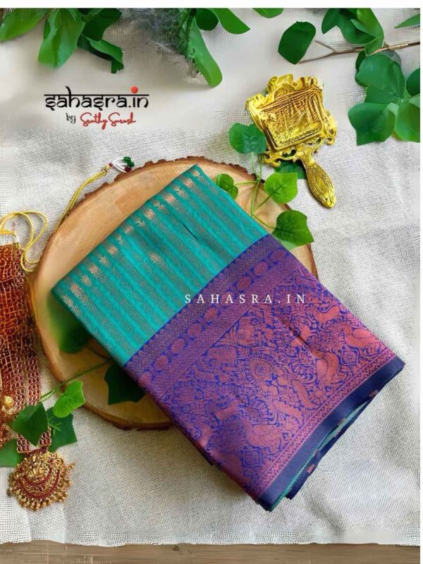 Blue Green Semi Soft Silk Saree -SK15
