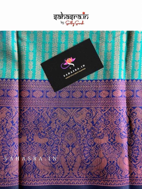 Blue Green Semi Soft Silk Saree -SK15 - Image 3