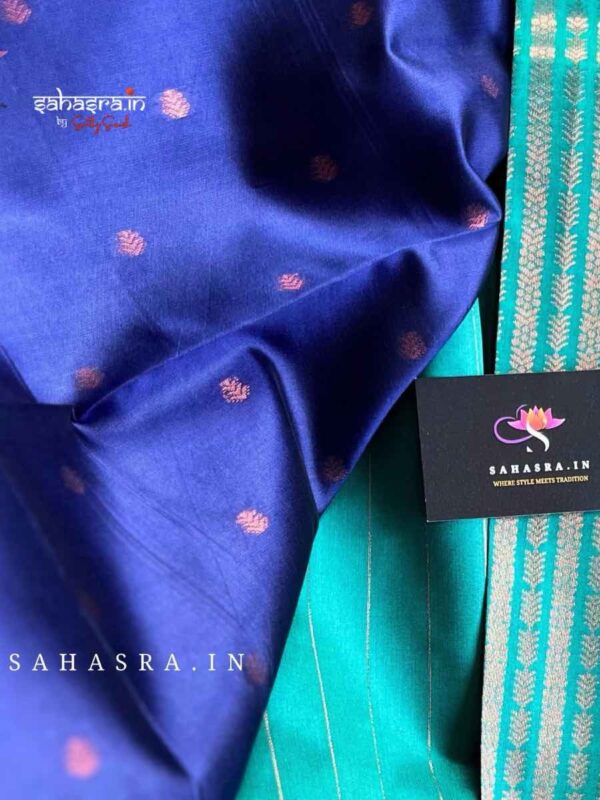 Blue Green Semi Soft Silk Saree -SK15 - Image 2