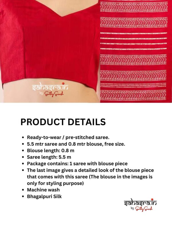 Red & White Ready to wear Saree-RW20 - Image 4