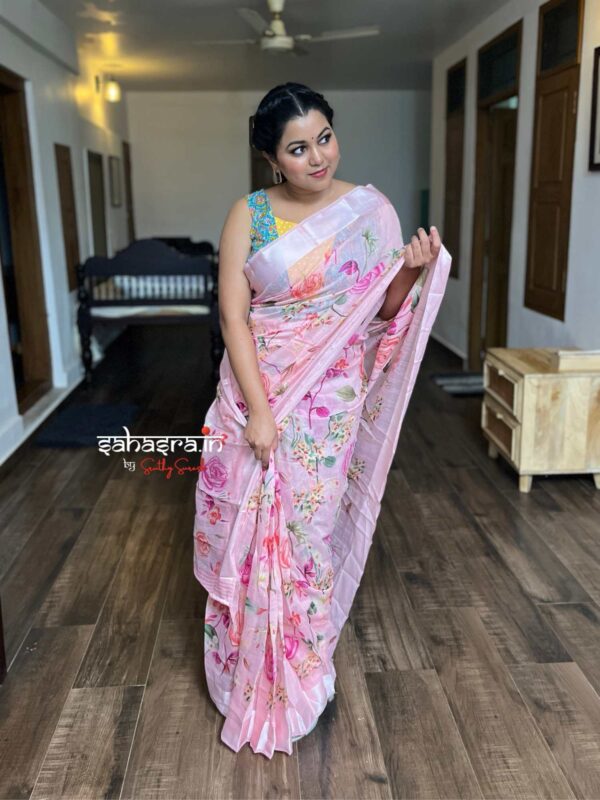 Pink floral printed Ready to wear Saree-RW24 - Image 5