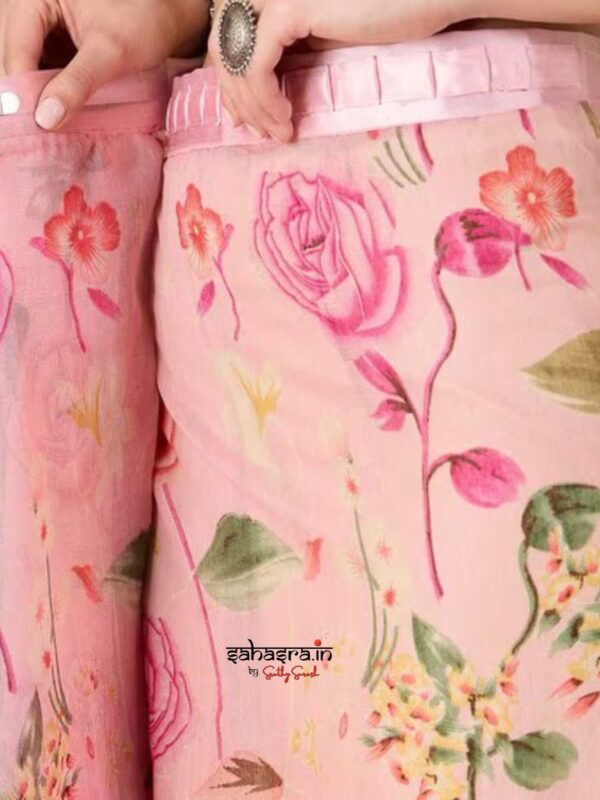 Pink floral printed Ready to wear Saree-RW24 - Image 3