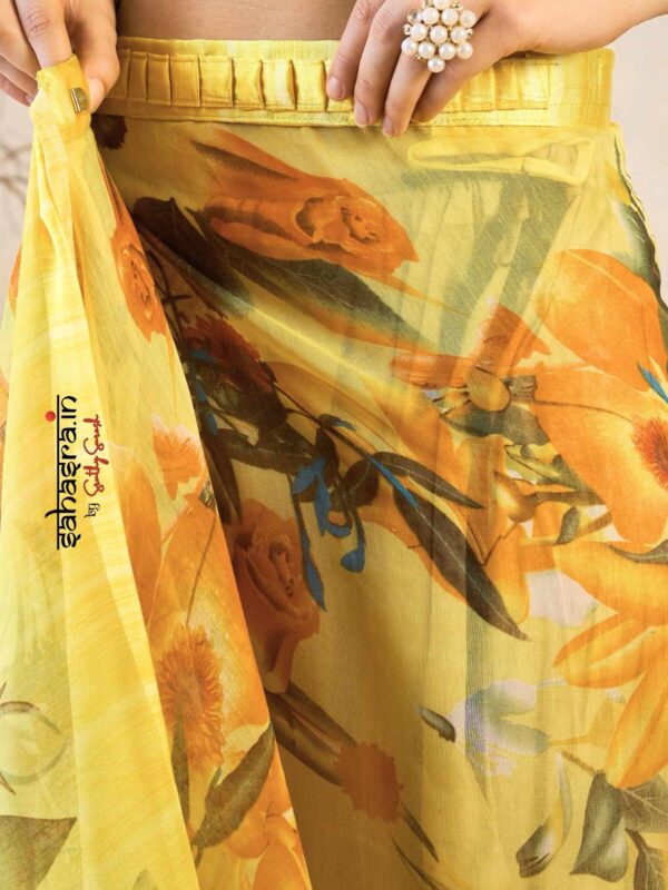 Yellow floral printed Ready to wear Saree-RW25 - Image 2