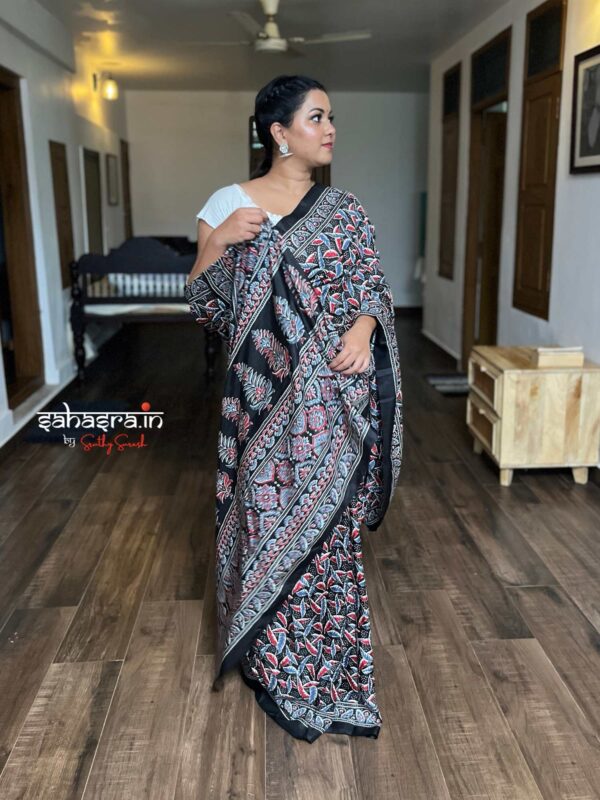 Black Ajrakh printed Ready to wear Saree-RW23