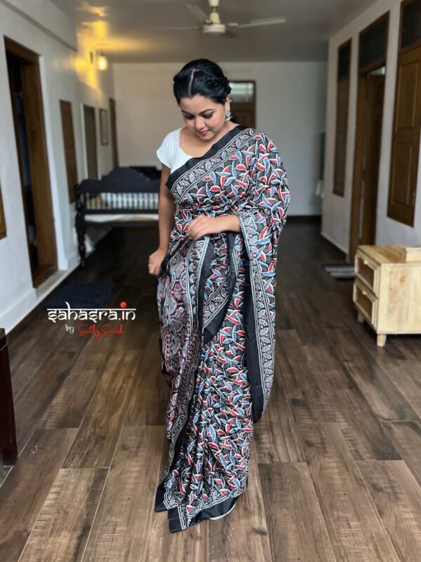 Black Ajrakh printed Ready to wear Saree-RW23 - Image 5