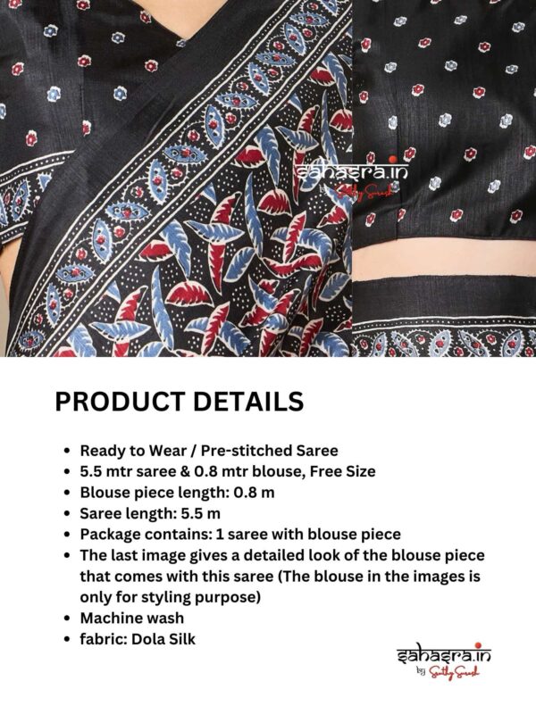 Black Ajrakh printed Ready to wear Saree-RW23 - Image 4